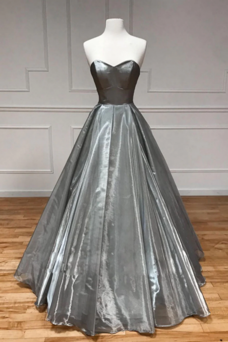 Simple Sweetheart Neck Satin Gray Long Prom Dress Gray Formal Party Dress