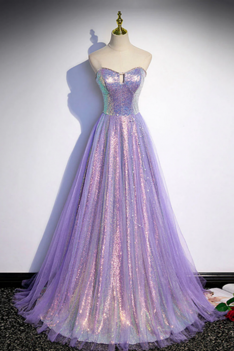 Purple Sweetheart Neck Long Prom Dress Purple Formal Party Dress