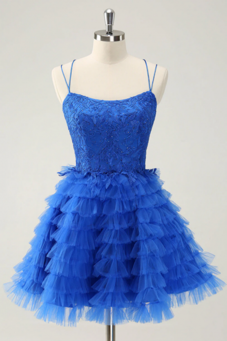 Simple A-Line Satin Blue Long Prom Dress B215