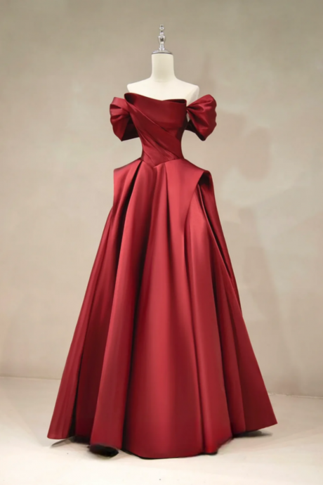 Shoulder Cut Black Satin Long Gown
