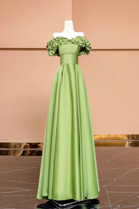 Long A-Line V-neck Backless Appliques Beading Satin Ruffles Prom Dress