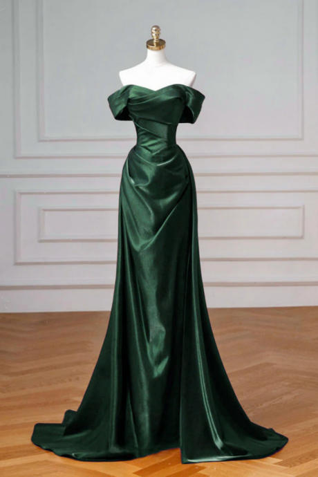 Elegant Olive Green Off-shoulder Evening Gown on Luulla