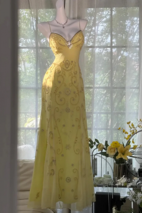 light yellow two piece prom dress Two-Piece Yellow Prom Dress: A-Line, V-Neck, Backless with Slit, Short Homecoming