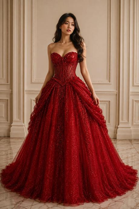 knee length red tulle dress Round Neck Prom Dresses on Luulla 2% Elastane