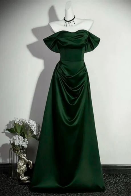 emerald green satin off shoulder dress Off-shoulder Evening Gown on Luulla Colored Wedding Dresses