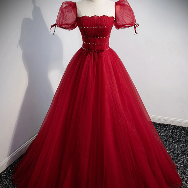 Stylish Long A-line Strapless Tulle Lace Graduation Formal Prom Dresses