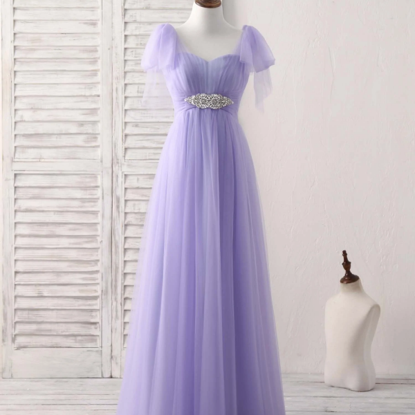 Aline Purple Sweetheart Neck Tulle Long Evening Prom Dress, Purple Evening Dress main image 1