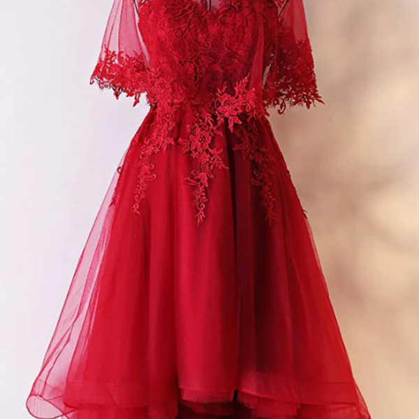 15759 Powder Hi-Low Lace Tulle Dress