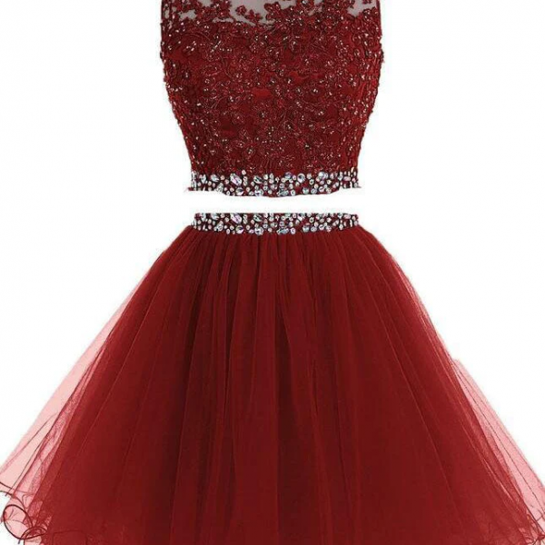Lace Embroidery Tulle Long Sleeves Homecoming Dresses Two Piece