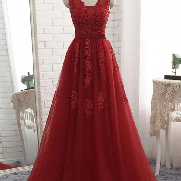 Elegant Burgundy V Neck A-Line Ombre Chiffon Long Prom Dress Evening Gown, DP4935 main image 1