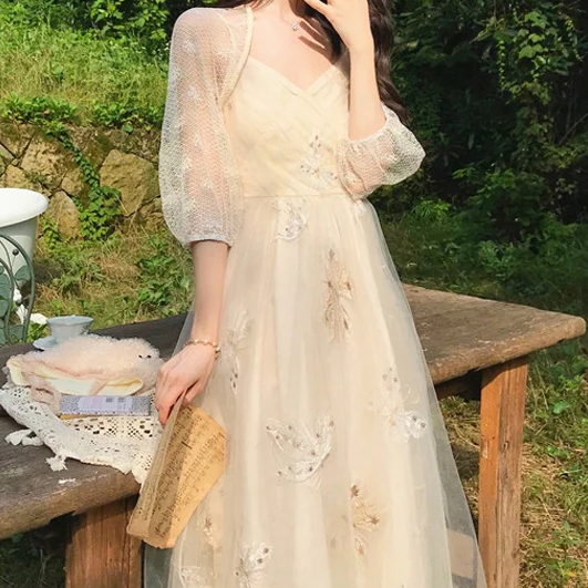 Elegant Bohemian Embroidered Long Dress Embroidered Fairy Dress