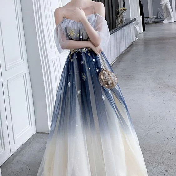 Stylish tulle sequins long prom dress evening dress