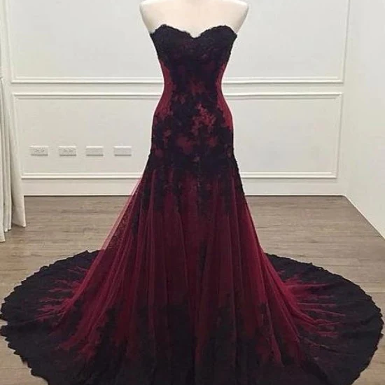 Red Tulle Sweetheart Elegant Long Formal Dress, Red Party Dress Wedding Party Dress