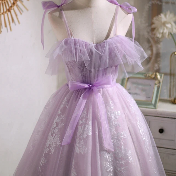 Sweet Purple A-Line Short Prom Dress Homecoming Dress With Ribbon