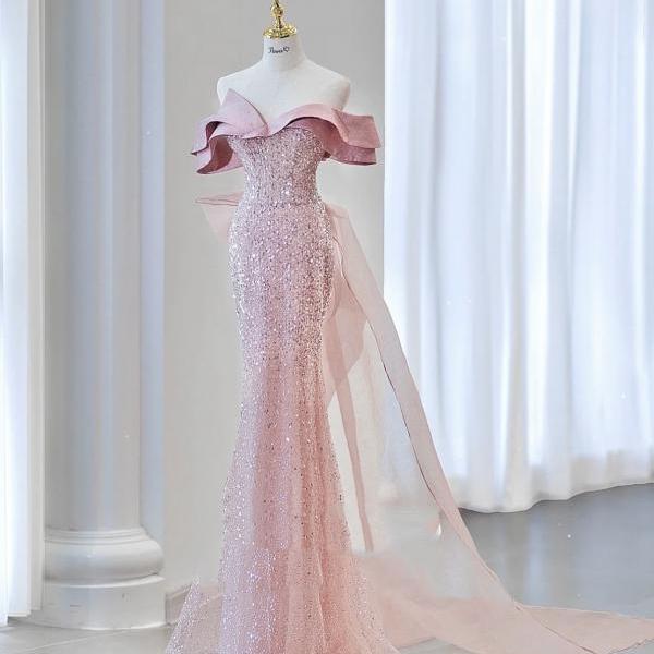 Sexy Off Shoulder Mermaid Long Silky Satin Formal Prom Dresses 2023