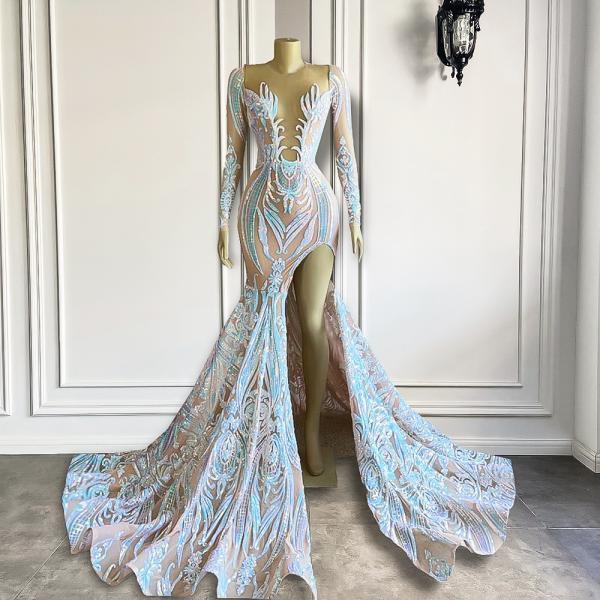 Mermaid Long Sleeved Sequin Cocktail Party Prom Dress
