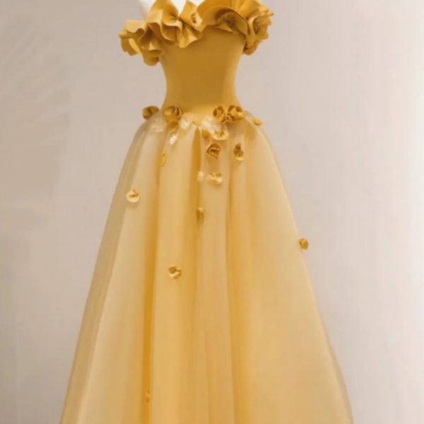 Strapless Yellow Fitted Long Formal Dress with Slit