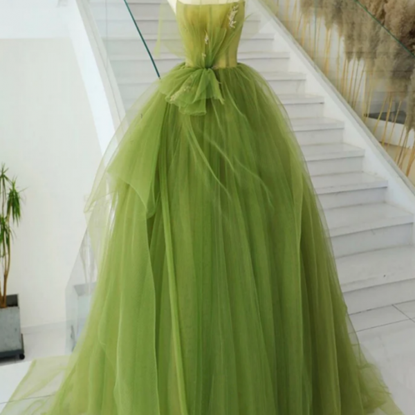 Green Tulle Long Prom Gown, Green Tulle Long Evening Dress on Luulla