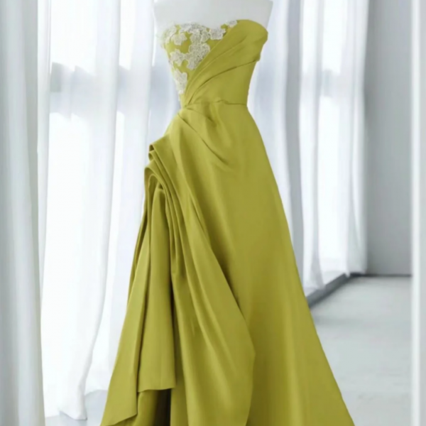 Gorgeous Mermaid High Neckline Green Satin Floral Date Night Dress Long Prom Dresses Birthday Outfits SD1108 main image 0