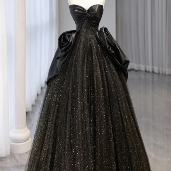 Black and Red Tulle with Black Lace Applique Prom Dress, Black Tulle Sweet 16 Dress