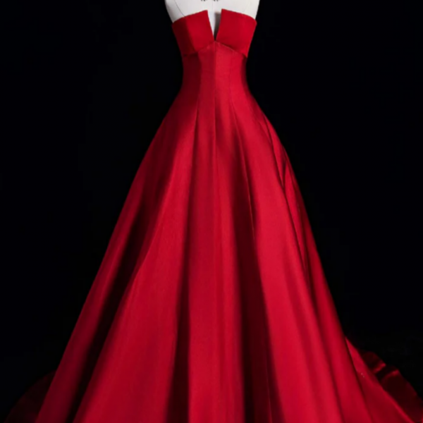 Simple A Line Satin burgundy Long Prom Dress, Burgundy Long Formal Dress 