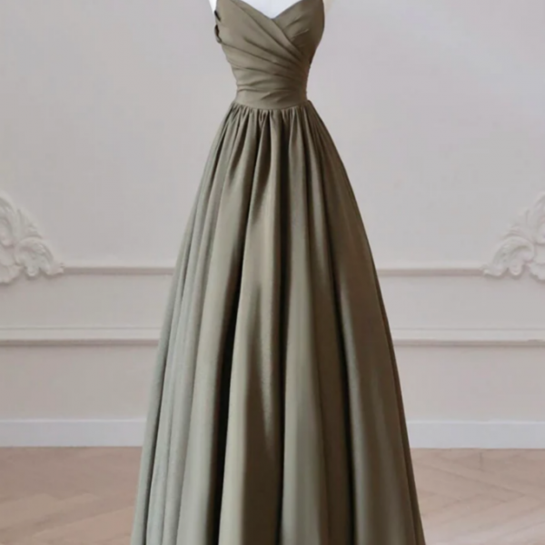 Square Neckline Floor-length Dress With Belt Olive Green