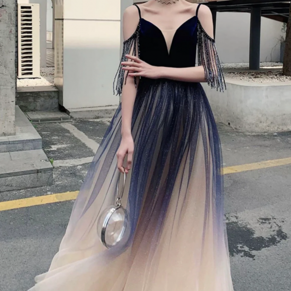 black blue ombre prom dress Sparkly Strapless Beautiful Ombre Tulle Long Lace Up Prom Dresses Party Dresses