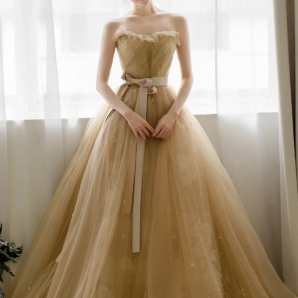 barbie pink bridesmaid dresses Beige Mermaid Beaded Strapless Long Pretty Prom Dresses For Teens PFP1 –  Promfast main image 0