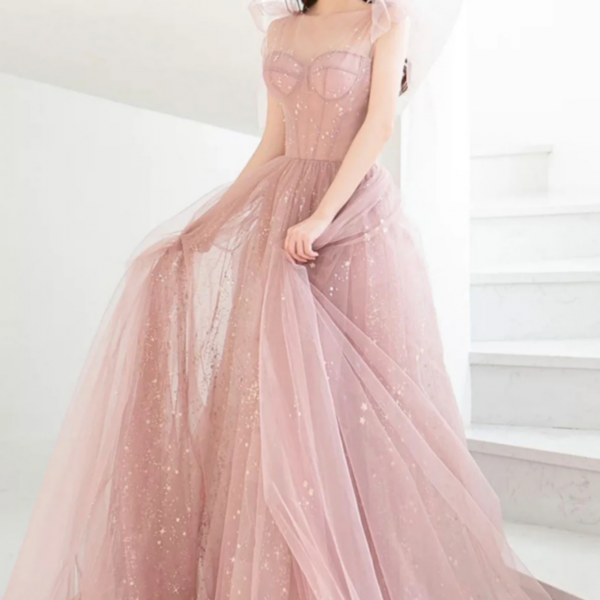 Dark Green A-line V-neckline Tulle and Lace Party Dress, Green Long Prom Dress main image 1