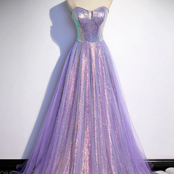 Purple Split Sweetheart Long Prom Dress with Pockets main image 0