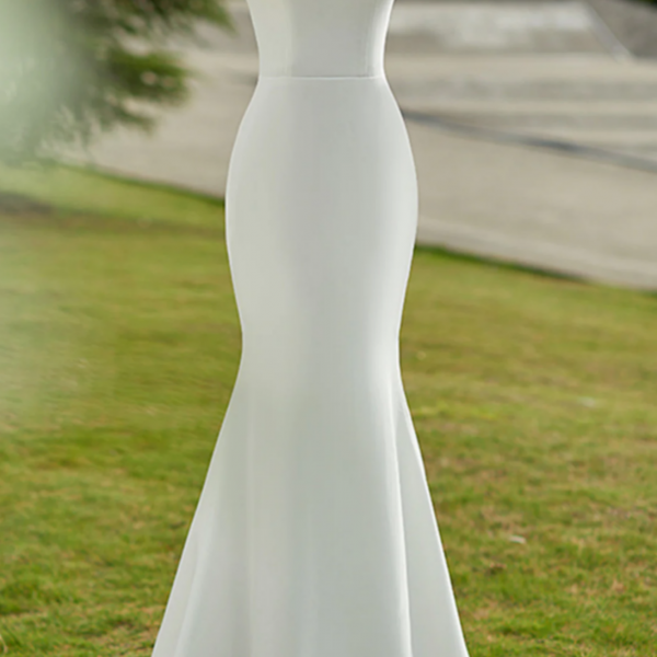 Lovely White Mermaid Straps Long Wedding Party Dress, White Long Formal Dress 