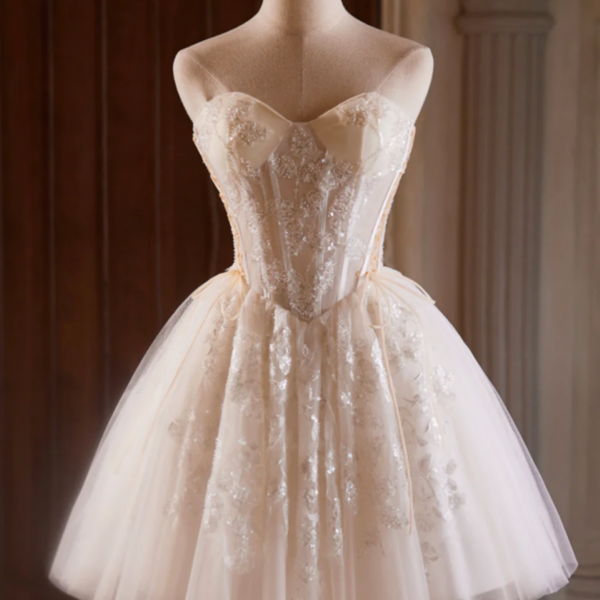 Tulle Floor Length Prom Dress, Beautiful Short Sleeve Evening Party Dress main image 0