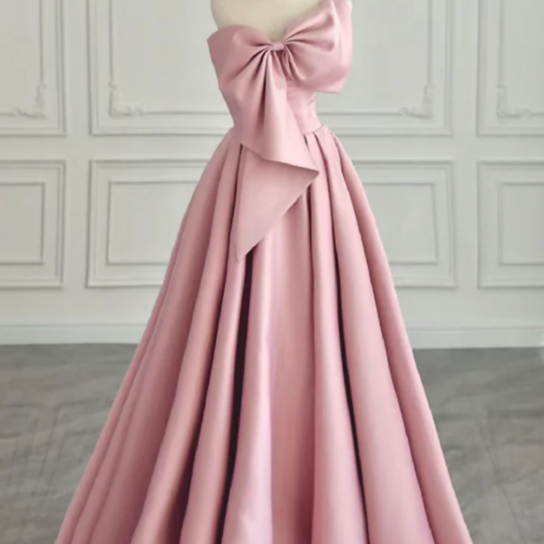 A Line Sweetheart Neck Satin Pink Long Prom Dress, Pink Long Evening Dress 