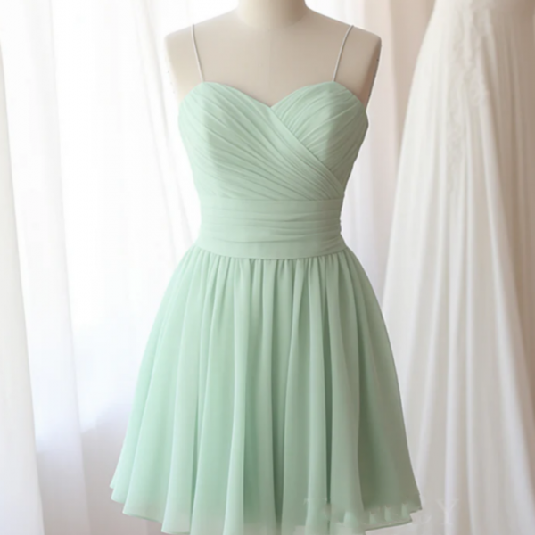A Line Sweetheart Neck Chiffon Green Short Prom Dress, Green Homecoming Dress