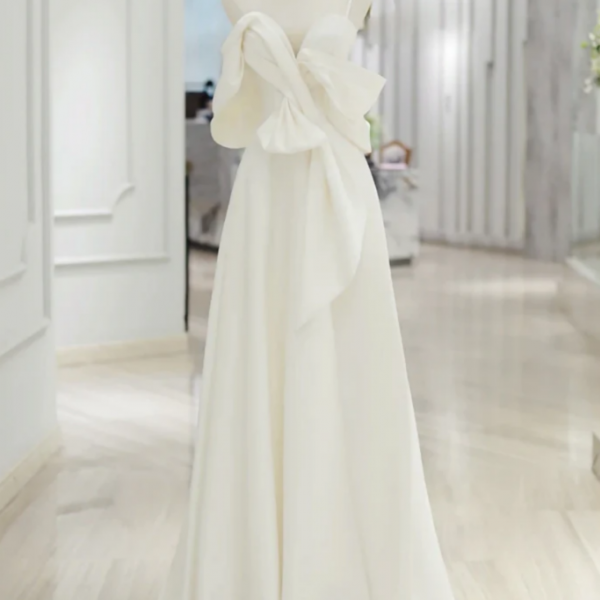 A Line Sweetheart Neck Satin ivory Long Prom Dress, ivory Long Formal Dress 