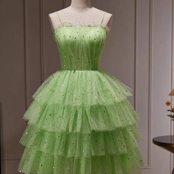 Long Tulle Dress with Beaded Straps Lilac