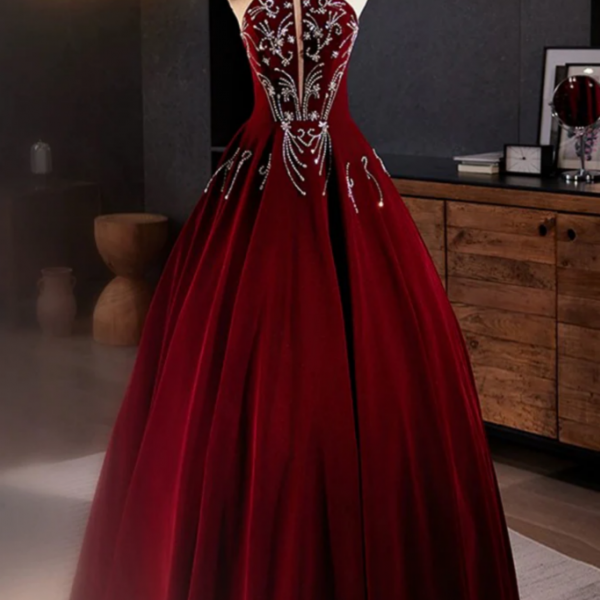 Burgundy Sequin Long Evening Prom Dress Special Occasion Gowns