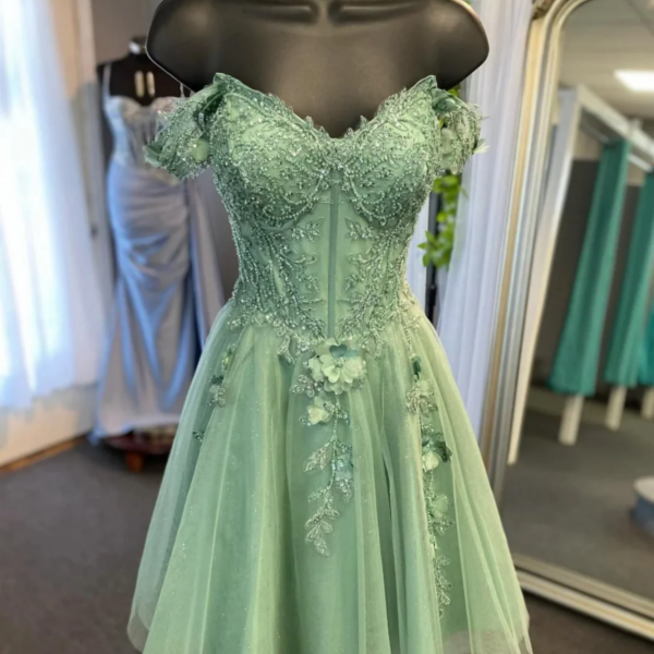 Champagne Strapless Tulle Lace Floor Length Prom Dress main image 1