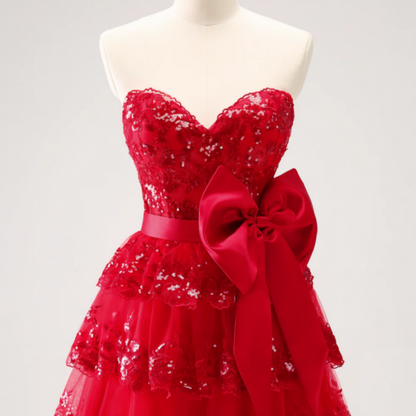 Cute A line Straps Pink Satin Tea Length Prom Dress With Bow P2416