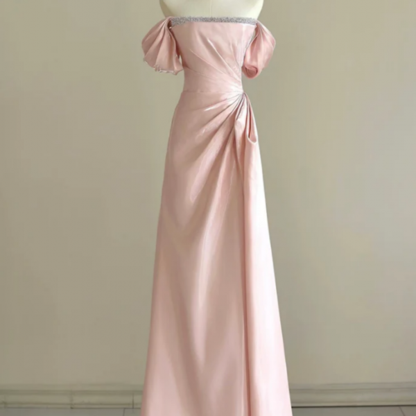 Off The Shoulder Ruffles Sequins Layers Pink Long Formal Dress main image 1