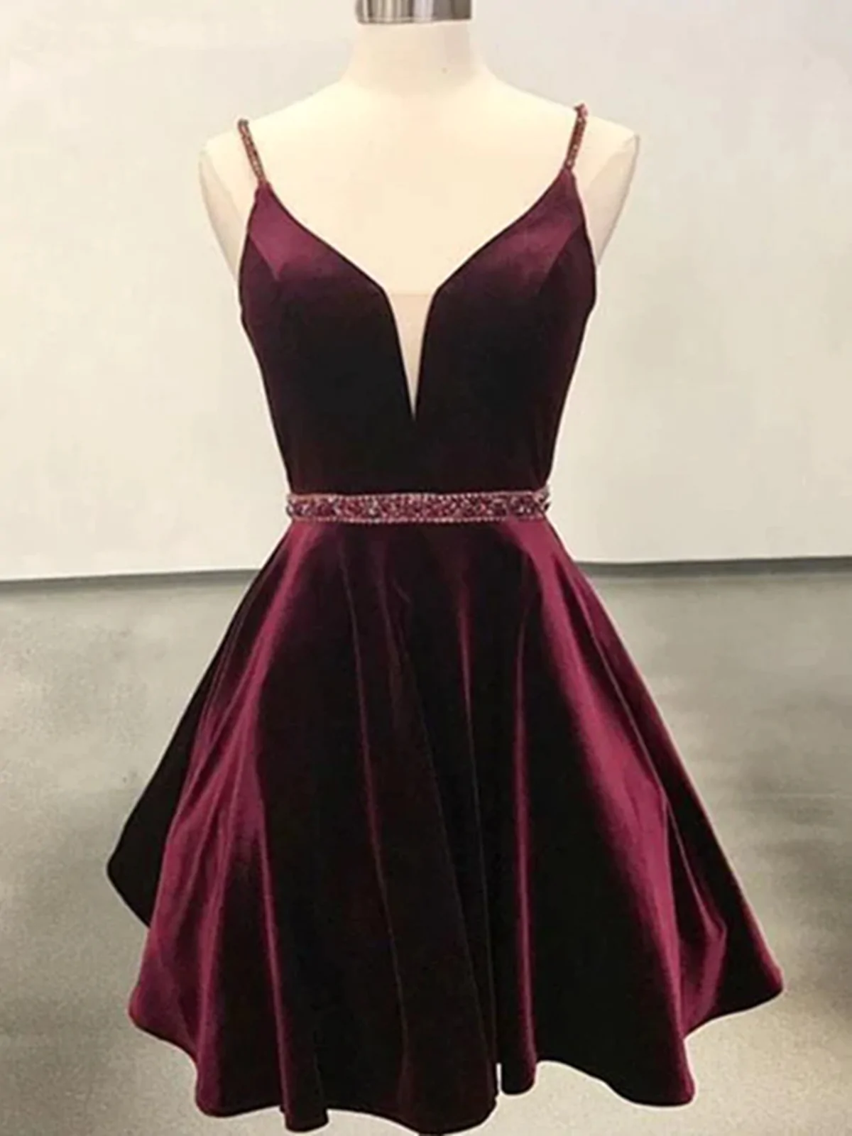 Deep V Neck Short Burgundy Prom Dresses, Deep V Neck Short Burgundy ...