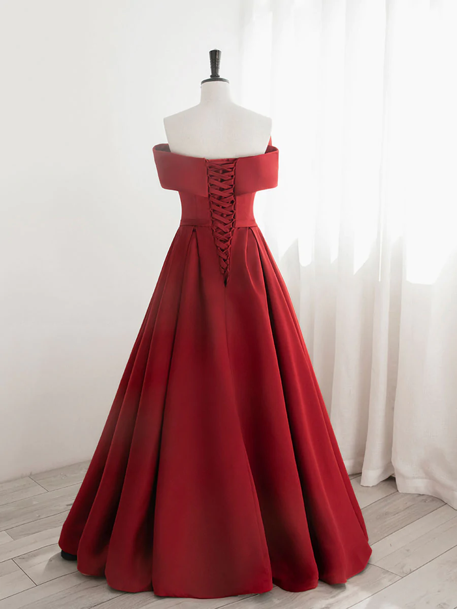 Aline Satin Red Long Prom Dresses, Red Long Formal Dresses on Luulla