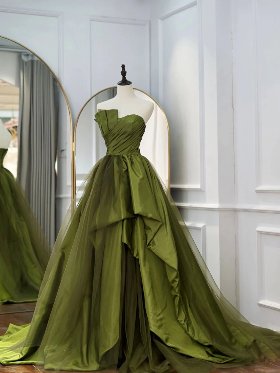 Green Long Prom Dresses, Green Satin Formal Long Evening Dress on Luulla