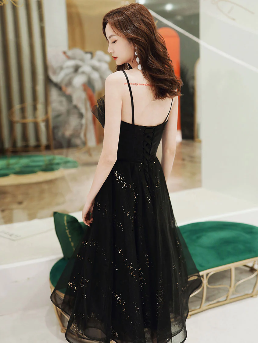 Black Tulle Short Prom Dress, Black Short Formal Puffy