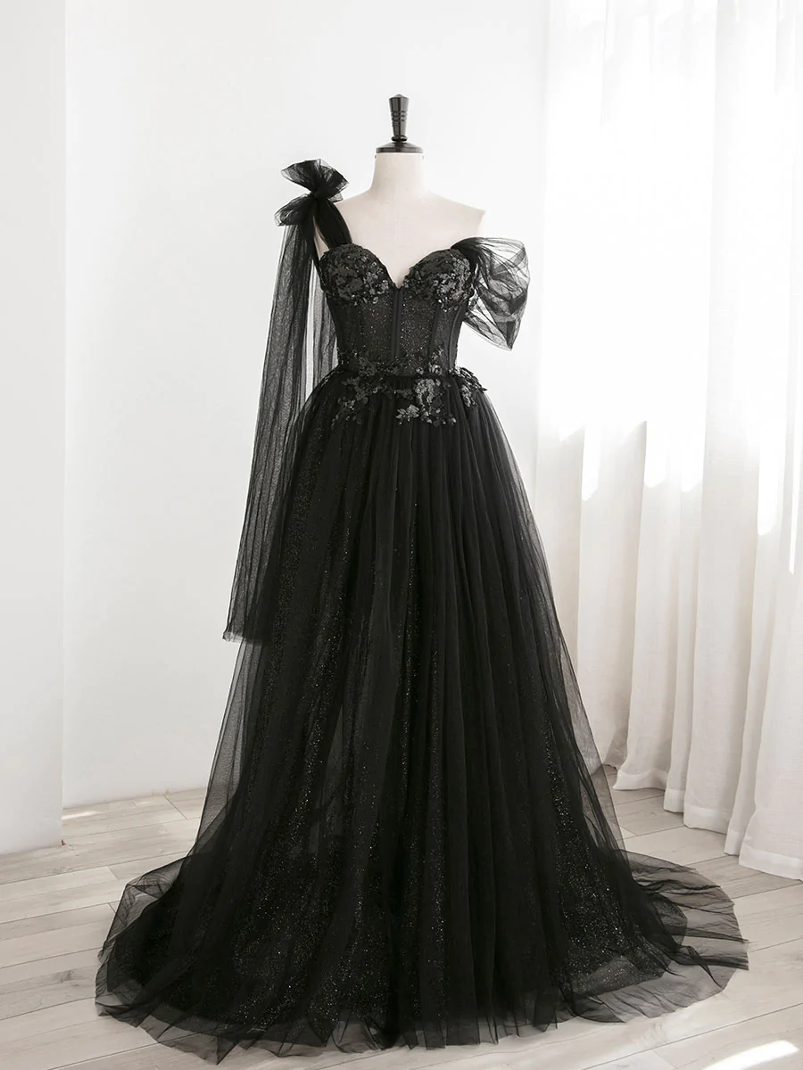 Stunning Long A-line One Shoulder Tulle Prom Dresses main image 1