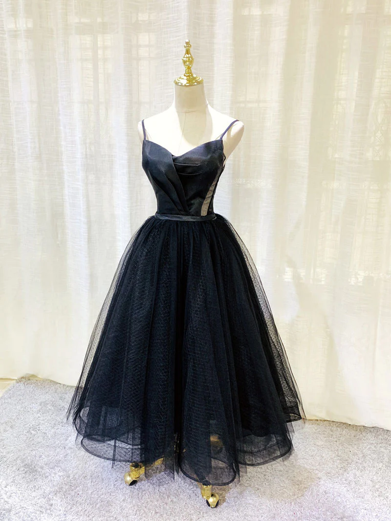 Black Tea Length Tulle Prom Party Dress main image 1