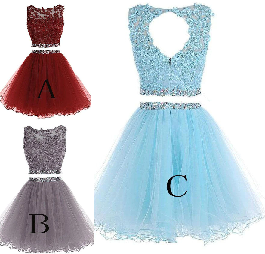 Lace Embroidery Tulle Long Sleeves Homecoming Dresses Two Piece main image 1