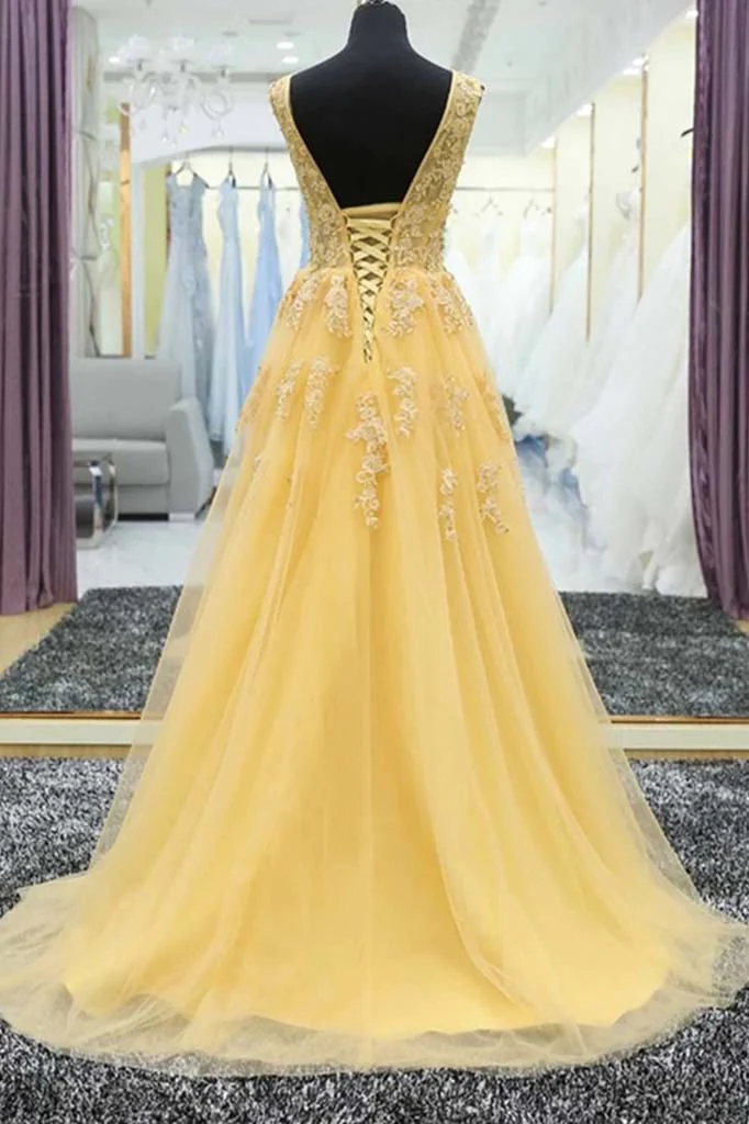 Pretty A Line One Shoulder Pastel Yellow Tulle Long Prom Dress, Evening Dress C6826