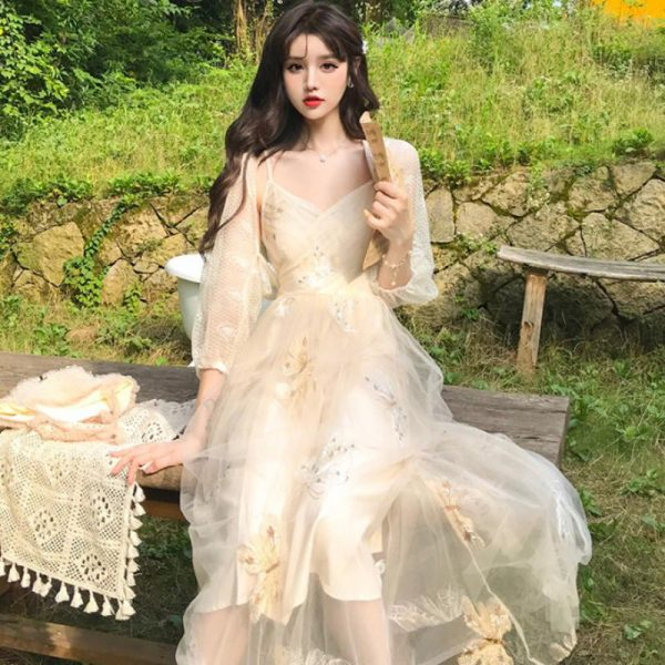 Butterfly Embroidered Vintage-style Lace Fairy Dress , Long Prom Dress ...
