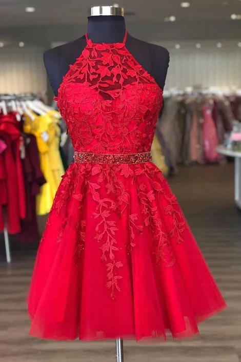 Pretty red lace prom dresses,short prom dress,homecoming dress C21